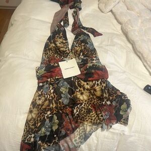 Jaded London Mini Cindy Plunge Dress NEW WITH TAGS - Dark Romantic Cheetah